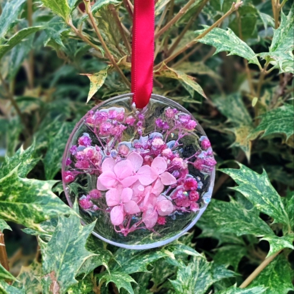 Handmade Resin Christmas Ornament with dried flowers